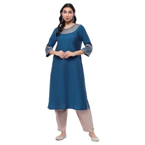Image of BIBA Women Rayon Blend Straight Fit Solid Festive Kurta