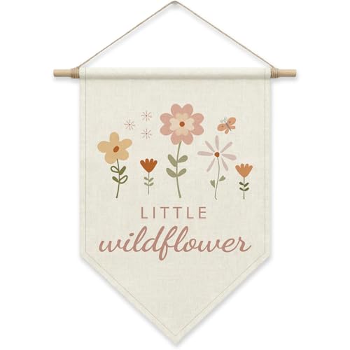 Image of Wildflower Nursery Decor, Boho Poster Hanger Frame, Little Wildflower Hanging Pennant Flag Banner, Birthday Christmas for Baby Girl Kids, Girls Room Decor, Floral Canvas Wall Art for Bedroom Playroom
