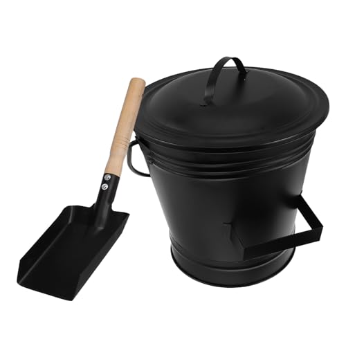 TOYANDONA Juego de Cubo de Cenizas para Chimenea Grande de Metal con Tapa y Pala Resistente al Calor, Contenedor de Cenizas para Estufa de Leña y Fogata, Herramienta Multiusos para Jardín