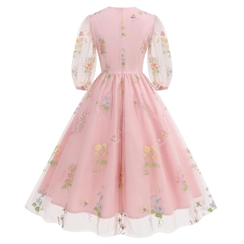Image of Women Half Sleeve Flower Embroidery Tulle Prom Dress Formal Party Gown Wrap V Neck Flare A Line Wedding Guest Cocktail Dress