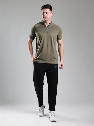 Image of GROW Stylish Aeroflex Zip T Shirt for Men Workout | Cotton and Spandex Quarter Zip Back Printed Collar T-Shirts for Men Half Sleeves