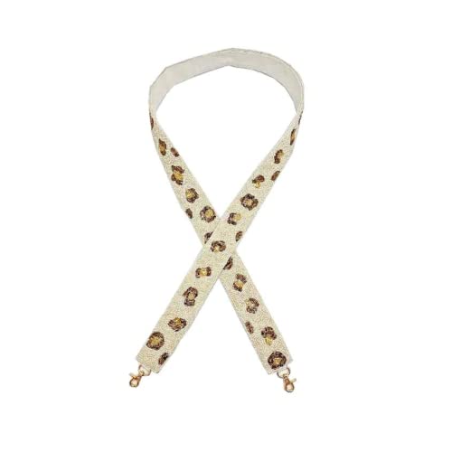 Lashicorn Beaded Purse Strap Leopard for Handbags Game Day Gold Hardware for Clear Bag Purse Cheetah Print White and Brown 49” inches long
