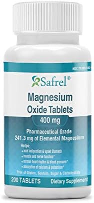 Safrel Magnesium 400mg [High Potency] Supplement – Magnesium Oxide for Immune Support, Muscle Recovery, Leg Cramps, Relaxation - 200 Tablets