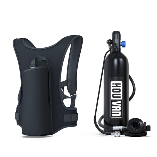 HOUVAN Scuba Tank S700 1.9L Mini Scuba Tank DOT Certified Reusable Diving Cylinder Kit Inflatable Pony Cylinders Underwater Breath Suitable Within 33ft Underwater Operation Backup Gas Supply
