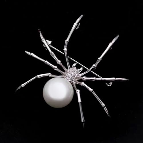 Image of Victorian Style Mother of Pearl Body and Micro Pave Spider Brooches Pins Silver Tone Goth Accessories Pins for Backpacks Aesthetic