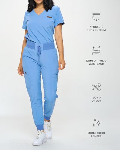 Image of Monarch Uniforms Slim Fit Stretchy Scrubs Women's Jogger Scrub Set Slim Jogger Scrubs with Tuck-In Top for Women