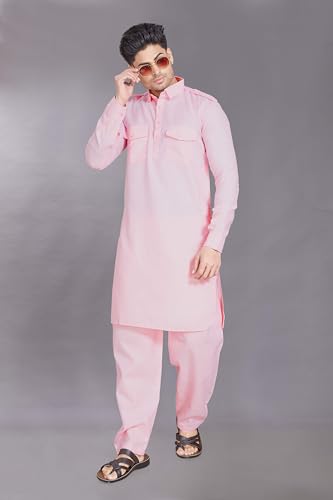 Image of DIVISIVE Men's Cotton Blend Pathani Kurta Pyjama Set