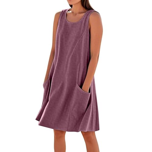Robe d'été décontractée longueur genou vêtement sans manches uni pour femme