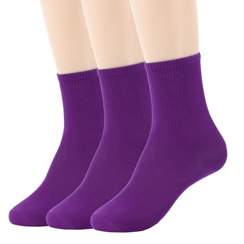 Image of Womens Colorful Basic Sock -Unique Knit Cotton Crew Socks 3 Pack