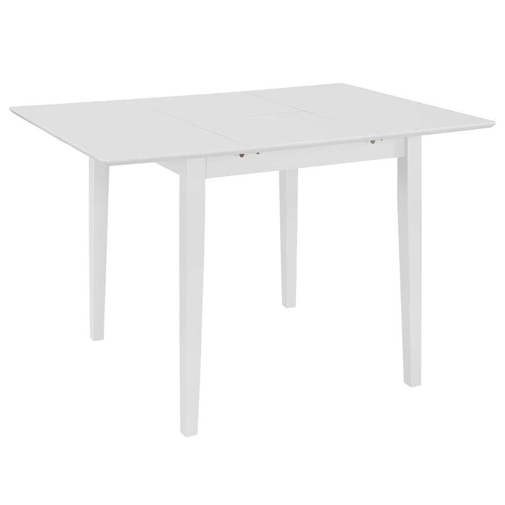 5-częściowy zestaw do jadalni, biały z płyty MDF i litego drewna gumowego z wysuwanym stołem do jadalni 80-120 x 80 x 74 cm, 4 tapicerowane krzesła z oparciem do kuchni, jadalni, rodziny i gości