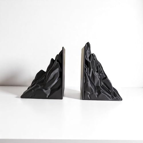 Image of Modern Mountain-Shaped Bookend Supports - Decorative Heavy-Duty Book Holder Pair (Set of 2) for Shelves, Study Table & Office Desk, Stylish Sculptural Book Organizer