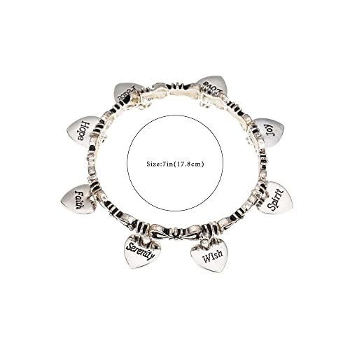 Madison Tyler Religious Prayer Bracelet For Women Religious Jewelry Gift For Girls Christian Gift - Rhodium Stretch Charm Bracelet With Serenity, Wish, Spirit, Joy, Love, Peace, Hope, And Faith Hearts #TOP5