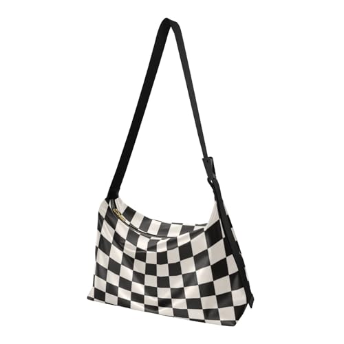 Leather Crossbody Shoulder Tote HandBag for Women and Men Pocket Zipper Messenger Bags Travel Work checkerboard print2