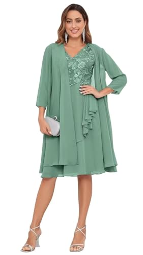 JIIL Brautmutterkleider Für Hochzeit Midi,Damen Brautmutterkleider Knielang Mit Jacke Zweiteilig...