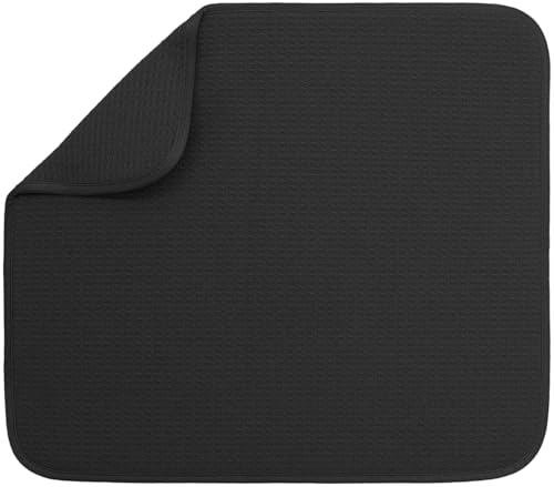 S&T INC. Dish Drying Mat, 16” x 18”, Absorbent Microfiber Kitchen Counter Mat, Dish Drying Pad for Dishes, Utensils, Pots and Pans, Large, Black