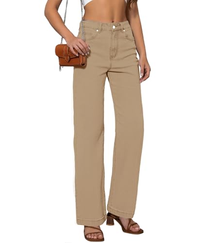 Womens Jeans Mid Waisted Straight Leg Loose Stretchy Lightweight Tummy Control Trendy Khaki Jeans for Women 20253