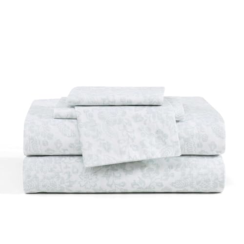 Image of Stone Cottage - Sheet Set, Crisp & Breathable Percale Cotton Bedding with Matching Pillowcases, 200-Thread Count, Deep Pocket, Vintage Inspired Home Essentials (Mae Sag Green, King)