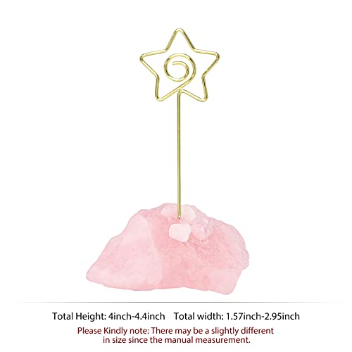 Nupuyai 2pcs Rose Quartz Natural Raw Stone Golden Stand Clip Photo Holders Set - Image 3