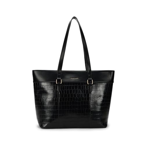 Image of Fastrack Croco Core Laptop Tote for Women, Women's Faux Leather Shoulder Bag, Fits 15-Inch Laptop, Organised Office Bag with Zip Pockets, Work and College Bag for Girls