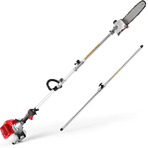 COOCHEER Gas Powered Pole Saw 58CC, 2-Cycle Engine, 11.5-Inch Cutting Bar Gas Pole Saws for Tree Trimming with Extendable Pole Reach to 16 FT Height Branches Pruning