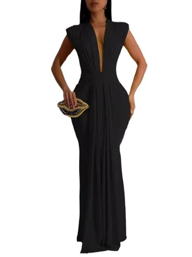 Ekaliy Elegant Bodycon Dresses for Women Deep V Neck Maxi Dress Mermaid Long Dress