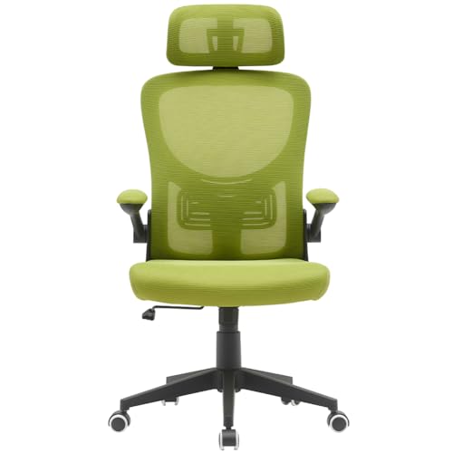 Sedia da Scrivania Ergonomica in Tessuto Traspirante e Antisudore, Schienale con Supporto Lombare e Poggiatesta, Poltrona da Studio Ufficio Altezza Regolabile a Gas 116-126 cm (Verde) - Sedia gaming - Immagine 1