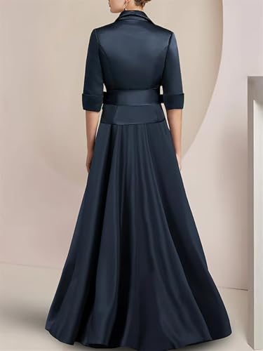 3 Pieces Jumpsuit Elegant Mother of The Bride Dress for Wedding Satin 3/4 Sleeve Wedding Guest Dresses with Bow3