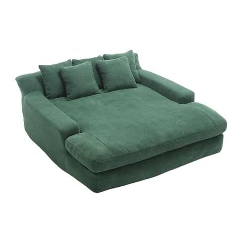 STLVUEO Oversized Chaise Lounge Chair Indoor, Plush Chenille Sofa with 5 Back Pillows, 72.44" x 66.93" Modern Lazy Sofa Bed, Comfy Couch for Living Room, Bedroom, Emerald Cover