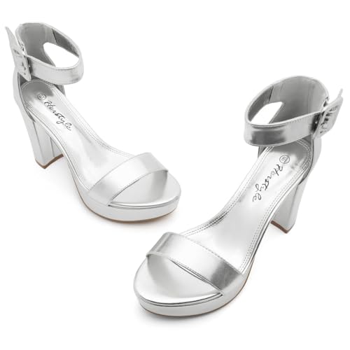 Image of Herstyle Women's Chunky Platform Heels - 4 Inch Block Heeled Sandals, Open Toe Dressy Strappy Heels with Ankle Strap for Wedding, Prom, Party & Graduation