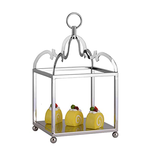 Soporte cuadrado de acero inoxidable para tartas de postre con asa y patas antideslizantes, soporte creativo para cupcakes, ideal para hoteles, repostería, bodas, cumpleaños, fiestas y frutas ( )