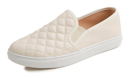 Feversole Women's Fashion Slip On Sneaker Casual Flat Loafers,Sneakers Slip on Alla Moda per Mocassini Piatti Casual da Donna Purpurina Beige 37.5 EU