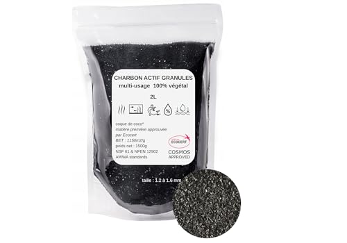Charbon Actif Végétal Granulés, Filtre Eau pour Aquarium, Jardin, Filtration d'eau du Robinet, qualité supérieure, Multi usages 2L