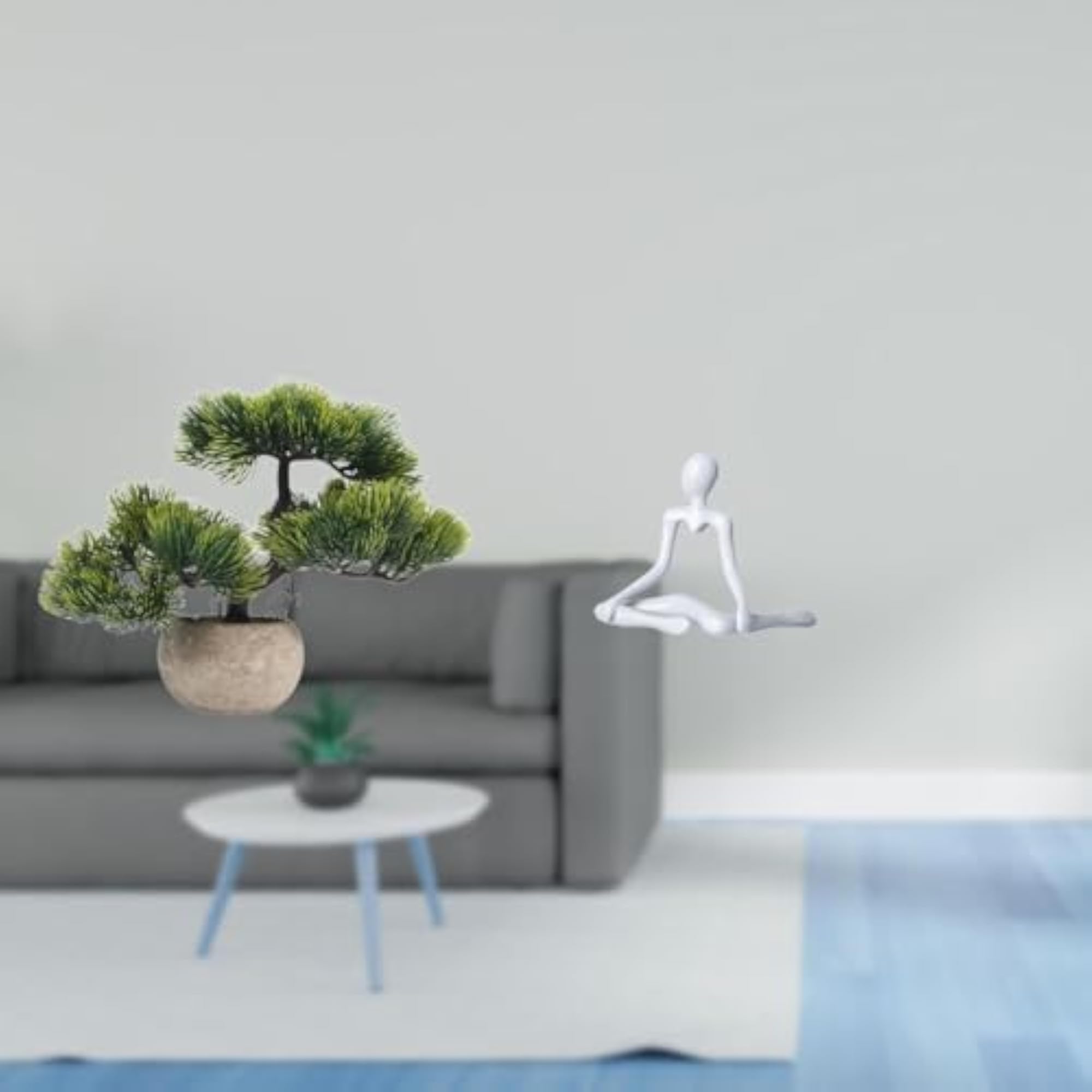 Artificial Bonsai Tree with Creative Thinker Statue, Decor