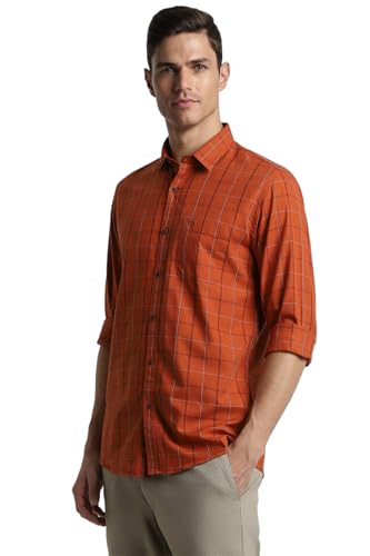 Image of Peter England Men 100% Cotton Slim Fit Checkered Casual Everyday Full Sleeve Shirt |