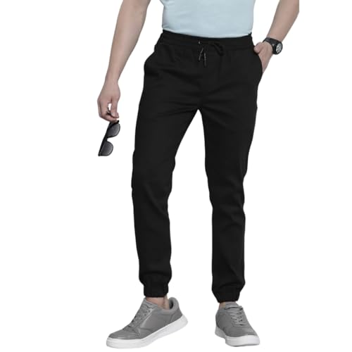 Image of The Indian Garage Co Men Slim Fit Solid Mid-Rise Stretchable Chino Joggers