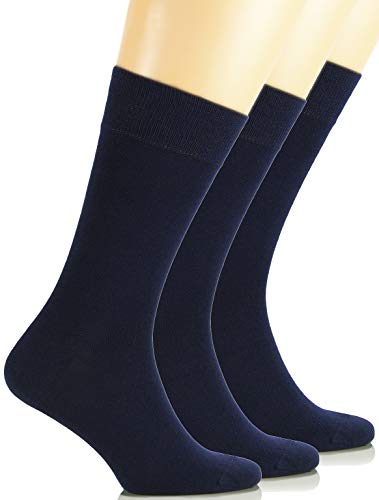 Hugh Ugoli Women's Bamboo Thin Dress Socks Crew Business Casual, 3 Pairs, Navy Blue, Shoe Size: 9-12
