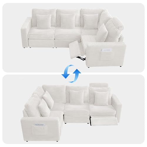 Image of RARZOE Modular Sectional Couch Corner Seat Module, Corduroy Armless Corner Seat for Living Room Modular Sectional Sofa Couch, White