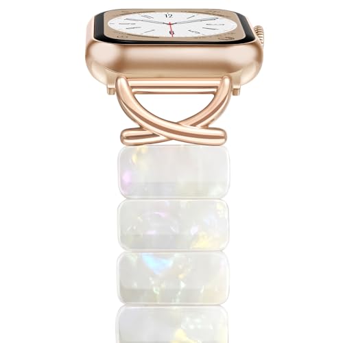 Image of V.R.HOPE Stretchy Resin Apple Watch Band for Series Ultra /10 /9 /8 /7 /SE 38mm 40mm 41mm 42mm Fashion Cute, Lightweight & Flexible, Rectangle Design with iWatch Series 6 /5 /4 /3 /2 /1(Fluorescent White-S)