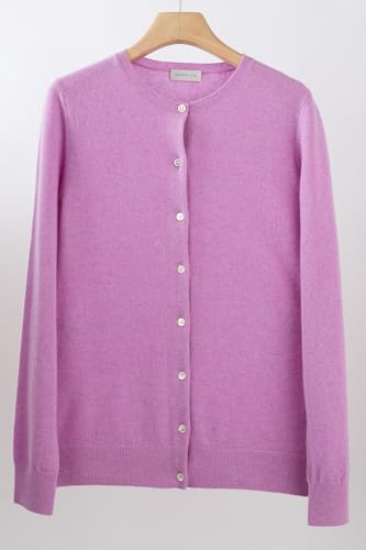 Image of JENNIE LIU Women's 100% Cashmere Button Front Long Sleeve Crewneck Cardigan Sweater