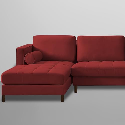 Image of Lezra LHS 4 Seater L Shape Sofa Set for Living Room (Maroon Fabric) Premium Fabric Sofa