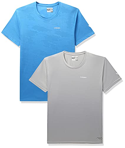 Image of Charged Active-001 Camo Jacquard Polyester Round Neck Sports T-Shirt Scuba Size 2Xl And Energy-004 Interlock Knit Hexagon Emboss Polyester Round Neck Sports T-Shirt Light-Grey Size 2Xl