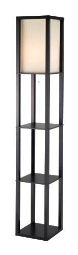 Adesso 3193-01 Titan Tall Shelf Floor Lamp, 72 in, 150W Incandescent/equiv. CFL, Black PVC Veneer on MDF, 1 Floor Lamp