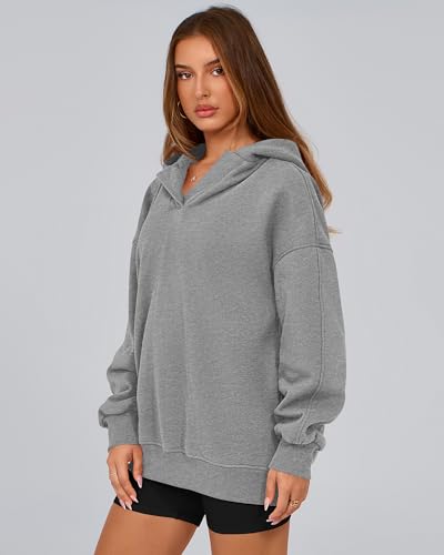 BTFBM Women's Oversized Hoodies Casual Fleece Long Sleeve V Neck Sweatshirts 2025 Trendy Fall Outfits Winter Clothes