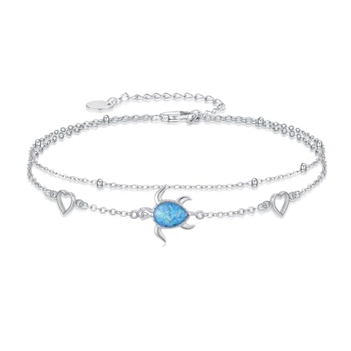 Image of 925 Sterling Silver Layered Ankle Bracelets for Women Jewelry Gifts | 925 Sterling Silver Layered Sea Turtles /Elephant /Wave Anklet Animal Bracelet Summer Ocean Beach Jewelry Gifts for Women