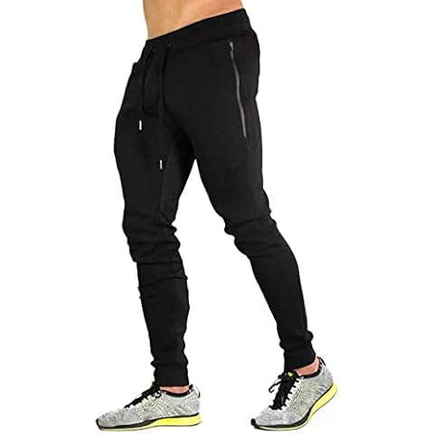 ZOXOZ Mens Joggers Tracksuit Bottoms Slim Fit Gym Sports with Zip Pockets Cotton Jogging Bottoms Elasticated Waist Tracksuit Bottoms for Men Sportswear Sweatpants Black 3XL Cover
