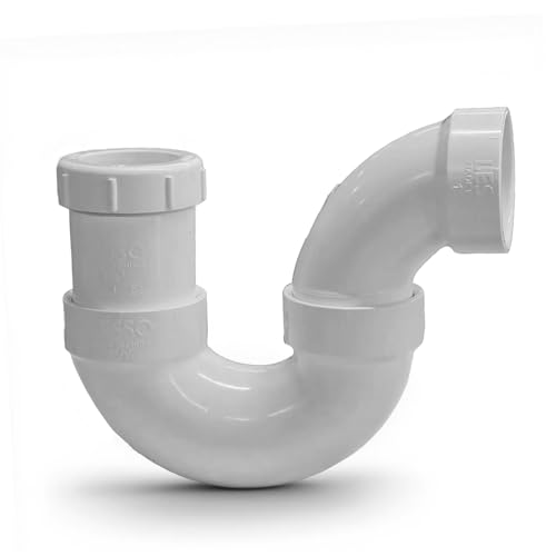 Image of LESSO P Trap PVC 1.5 Inch, 1- /2 inch Pipe RV Drain Bathroom Kitchen Sink | PVC Fitting, White Threaded Adapter Ring, Tubular Kit