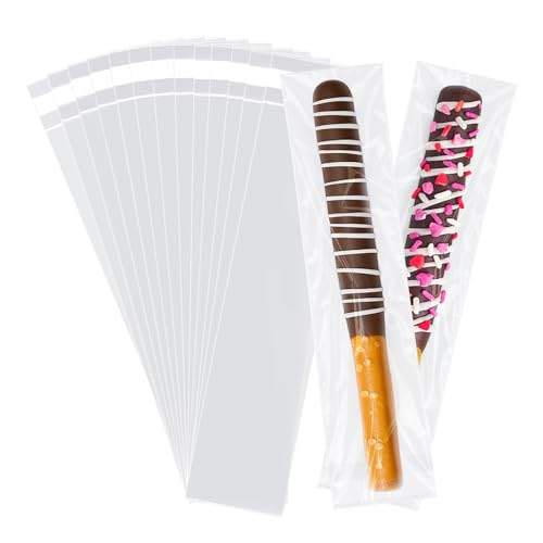 WIKDAY 200PCS Pretzel Rod Bags 2X10 Inches Self Sealing Cellophane Bags Stick Treat Sealable Clear Plastic with Seal for Gift Giving Packaging Candy Snack Products Party Favors
