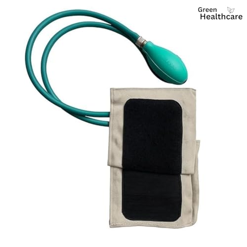 Image of BP Cuff Set - BP Cuff with Bladder, Bulb, & Valve Manual Blood Pressure Monitor Cuff with Hand Pump Bulb & Valve - Universal 2-Tube System for All Brands - Durable Medical Grade Material (GREEN)