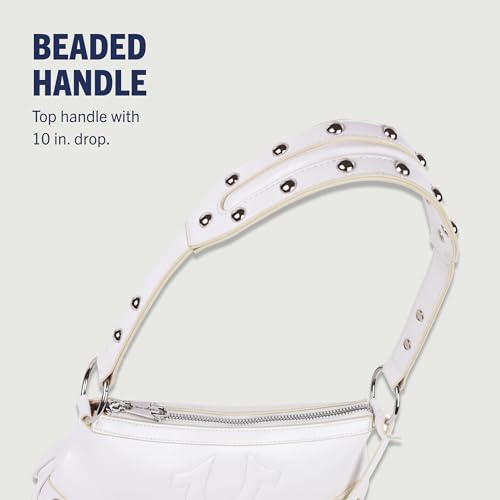 True Religion Horseshoe Shoulder Bag, Zip-Top Mini Handbag with Gold Hardware and Signature Lining, White4