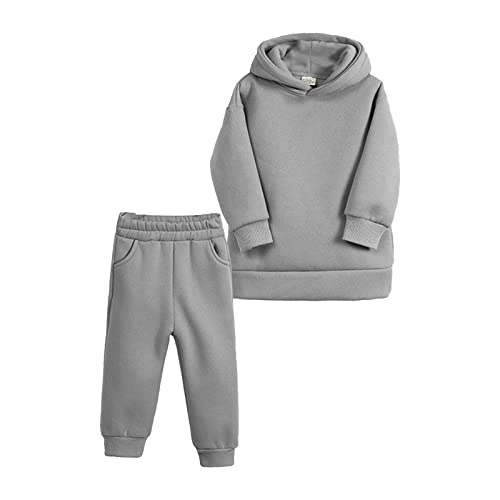Kids Toddler Baby Girls Boys Autumn Winter Warm Thick Solid Cotton Long Sleeve Lined Tops Hooded Hoodie Pants Track Boys